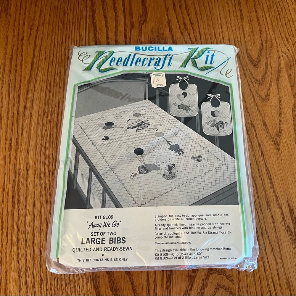Bucilla Vintage Embroidery Needlecraft Kit 'Away We Go'  2 Bibs